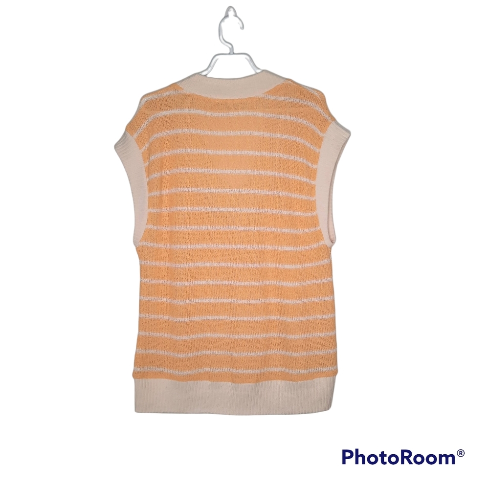 Zara Knit Sweater Vest VNeck Oversized Yellow Gold Cream Stripe Womens Size Sm - Picture 7 of 11